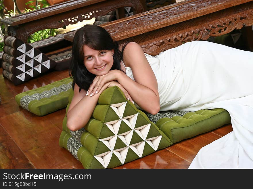 Beautiful brunette bride on her wedding day.