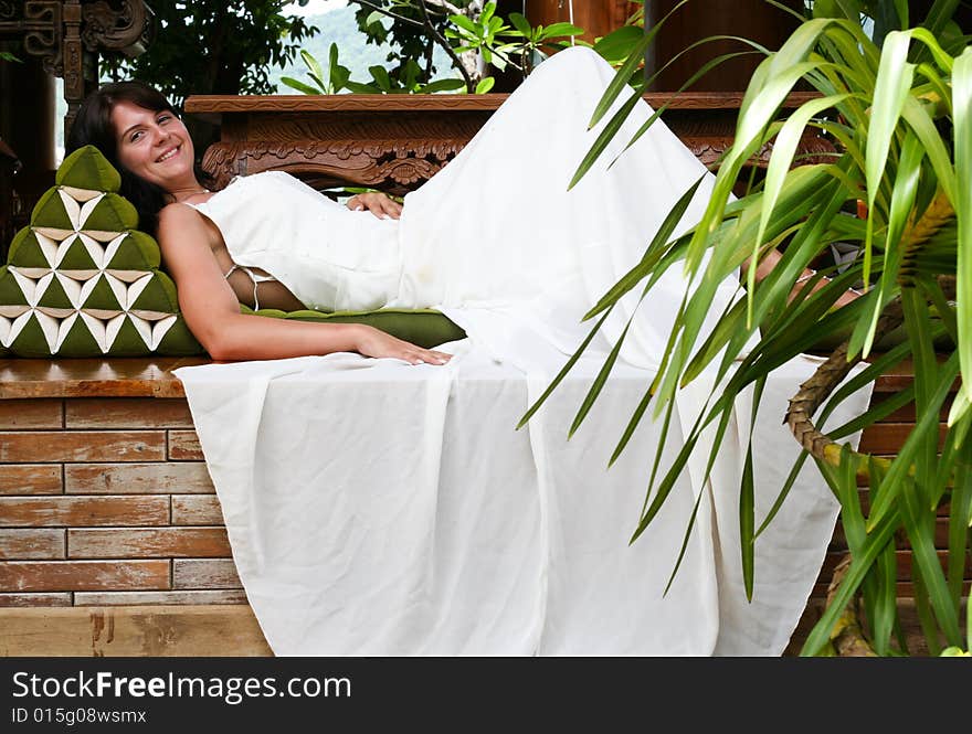 Beautiful brunette bride on her wedding day.