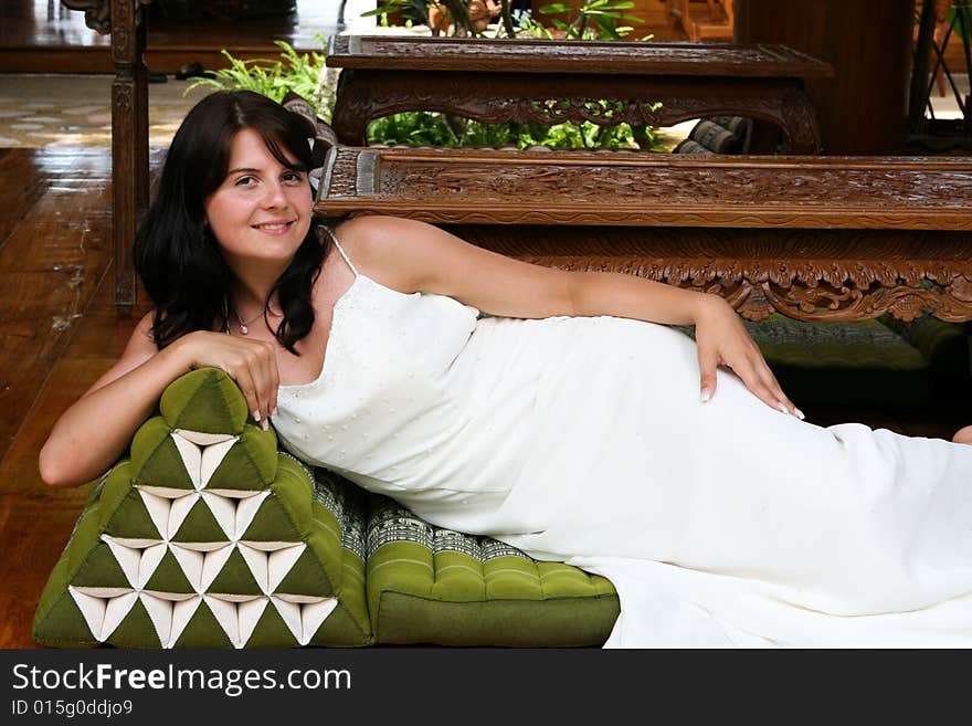 Beautiful brunette bride on her wedding day.