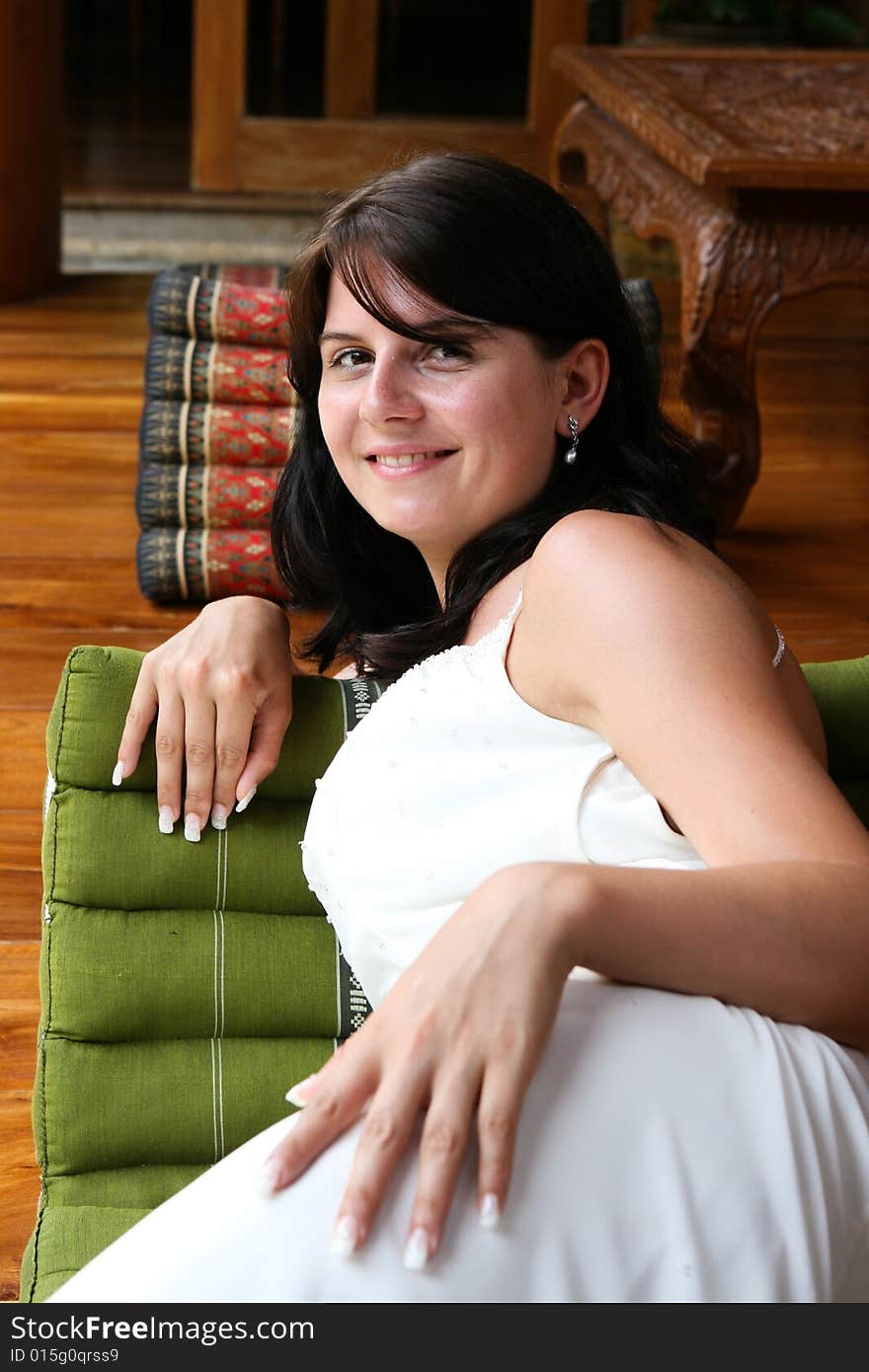 Beautiful brunette bride on her wedding day.