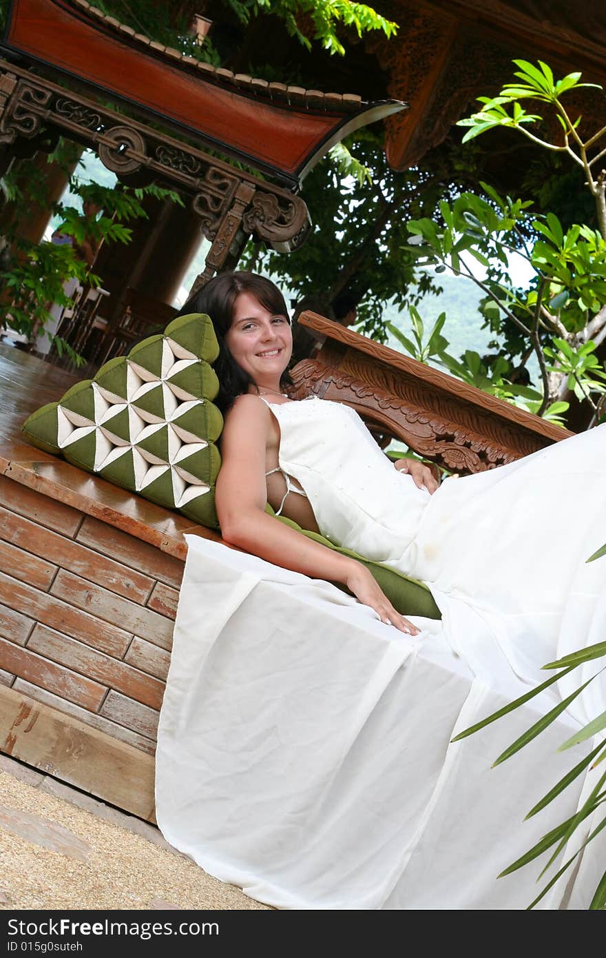 Beautiful brunette bride on her wedding day.