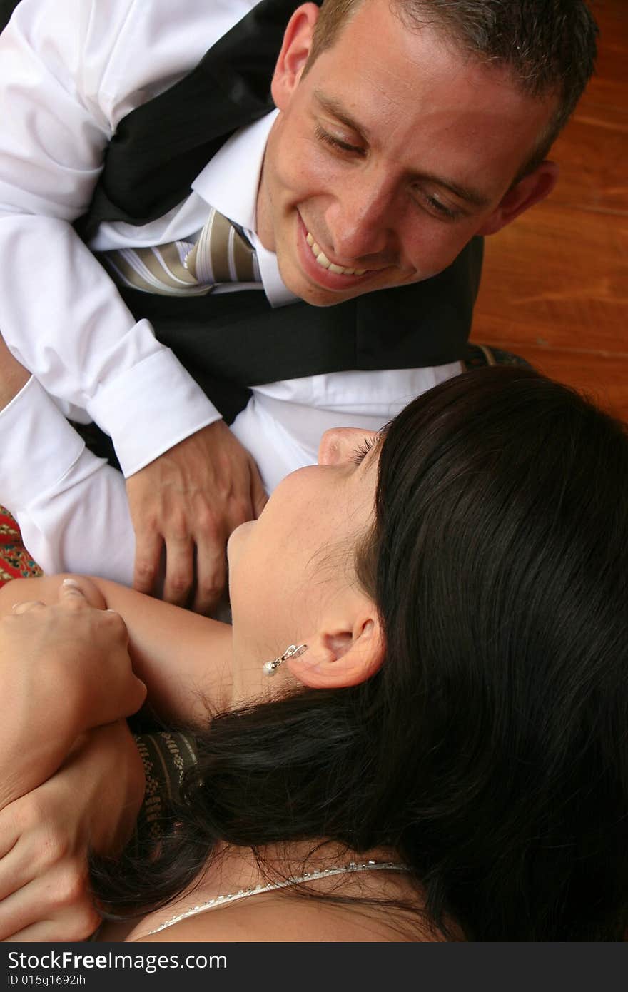 Happy bride and groom on their wedding day.