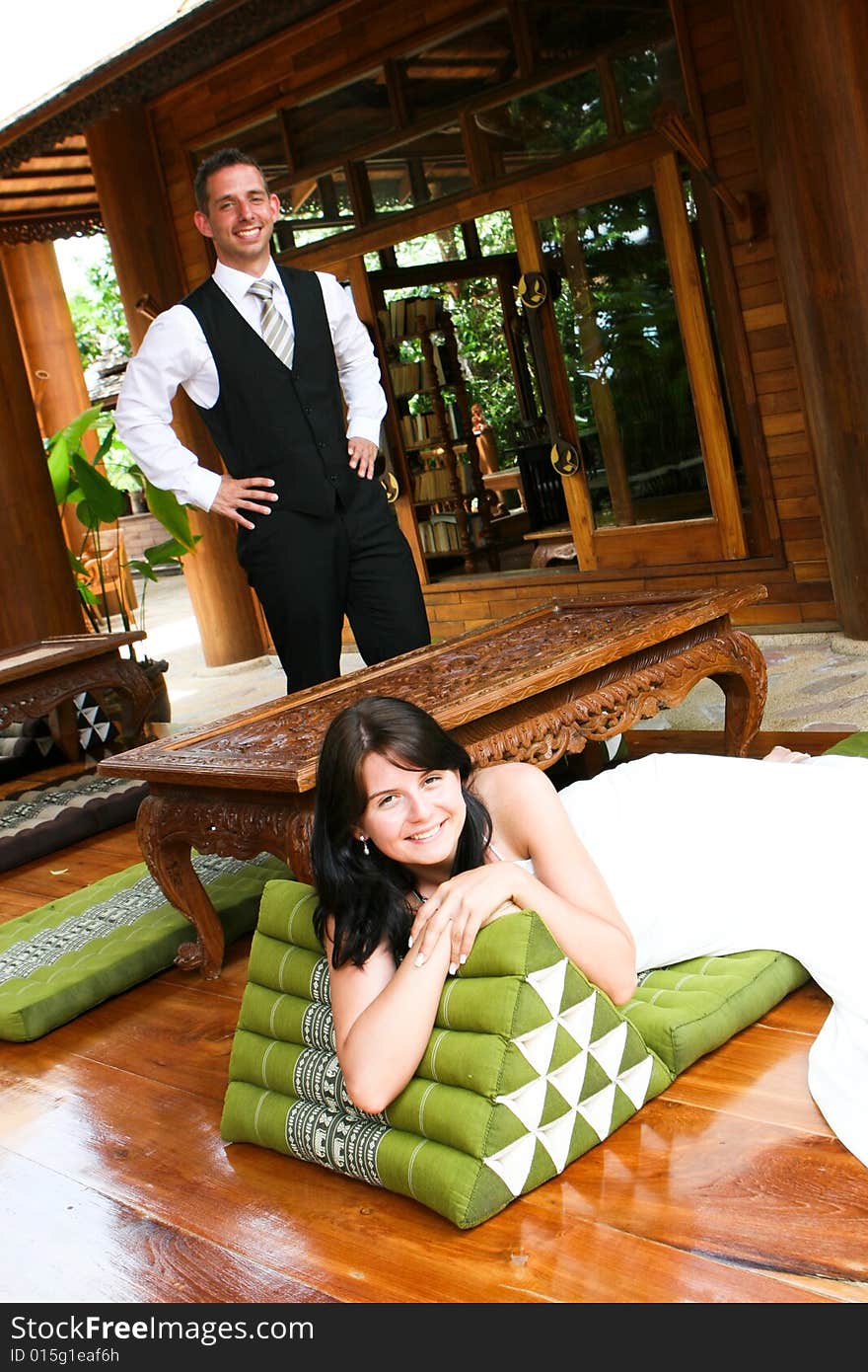 Bride and groom celebrating their wedding day.