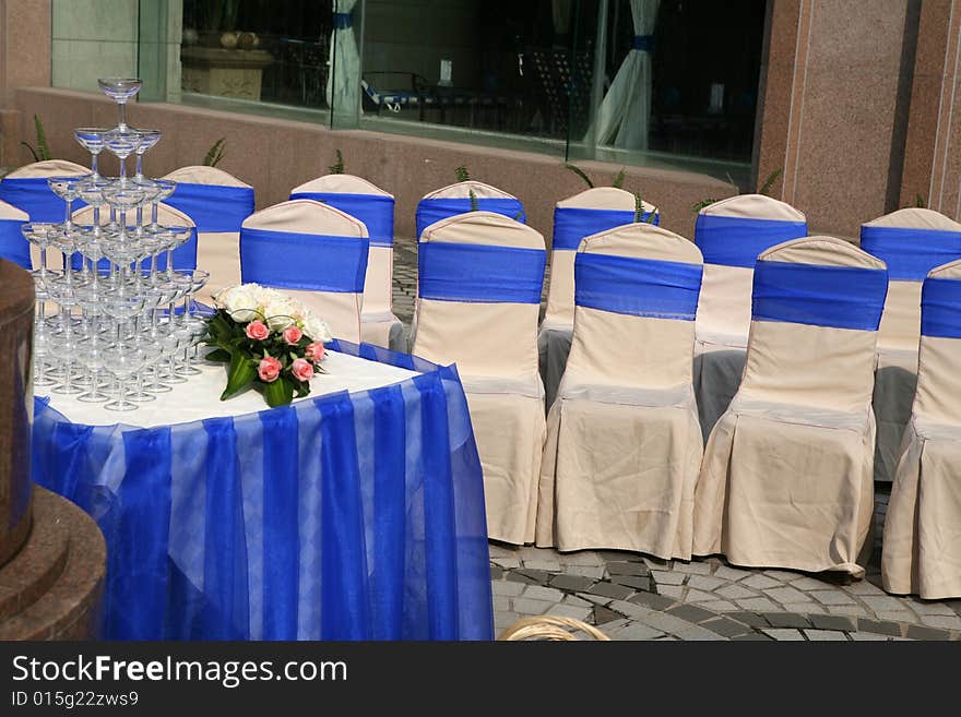 Outside wedding chairs preparing for a celebration