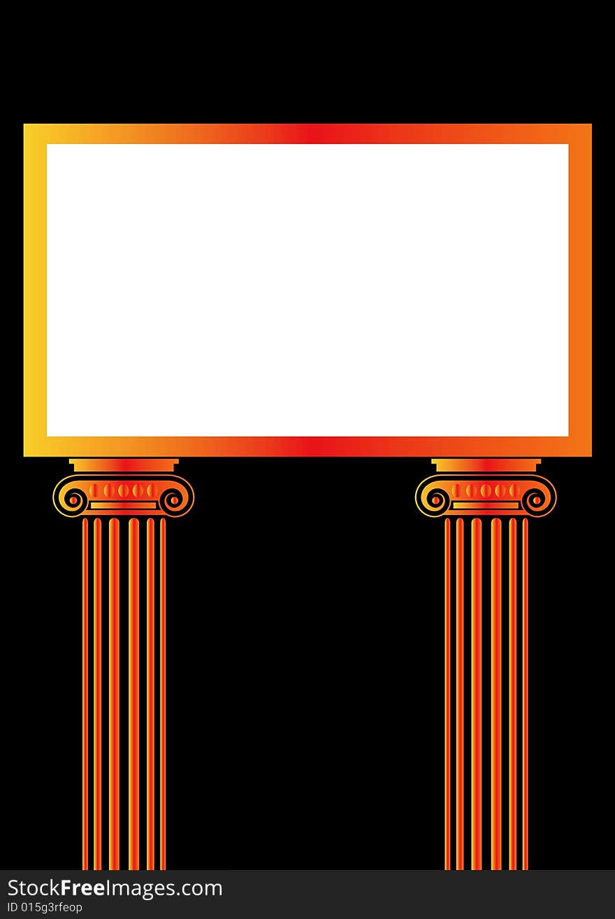 Greek Antique pillar frame in black background, vector