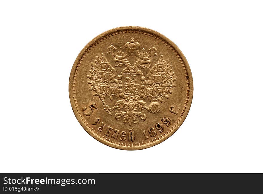 Old gold coin of russia isolated on white background