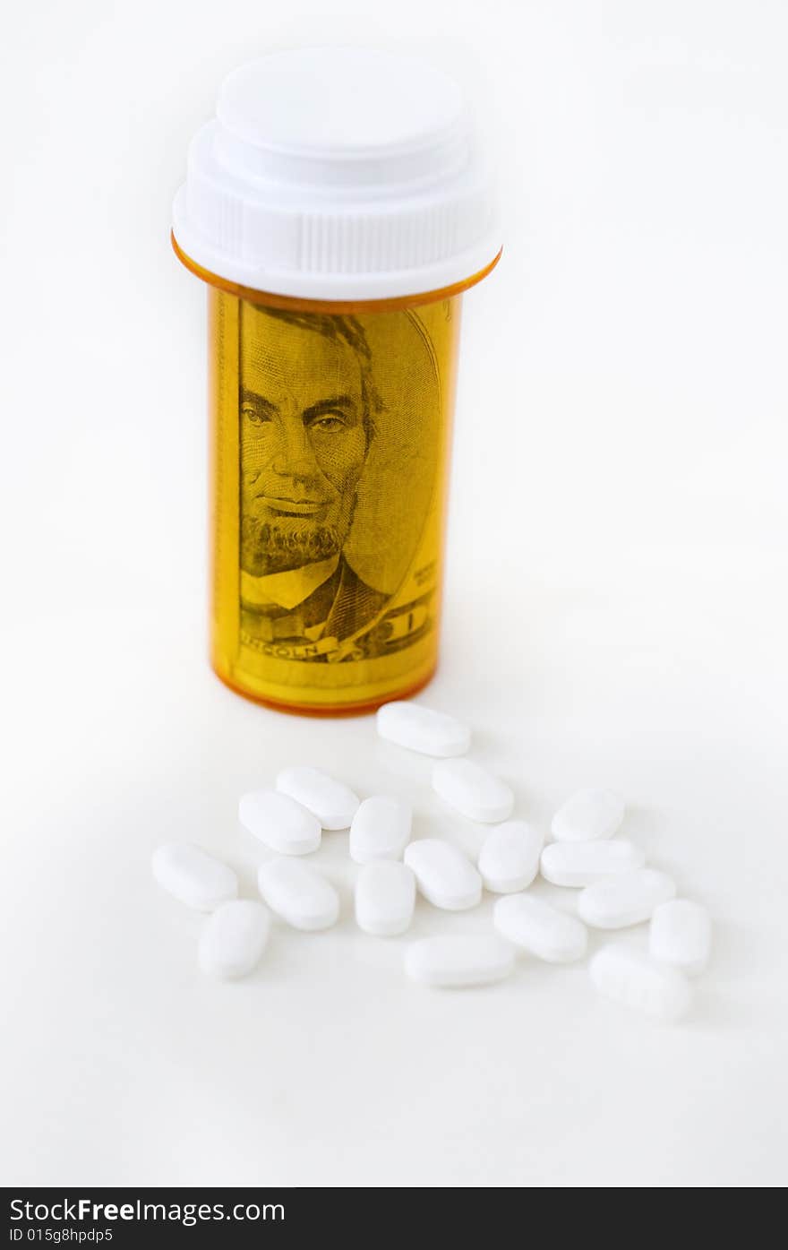 Dollar bill's stuffed inside prescription pill bottle. Dollar bill's stuffed inside prescription pill bottle