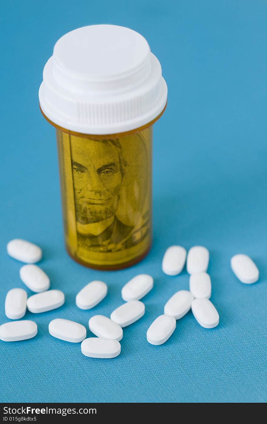 Dollar bill's stuffed inside prescription pill bottle. Dollar bill's stuffed inside prescription pill bottle