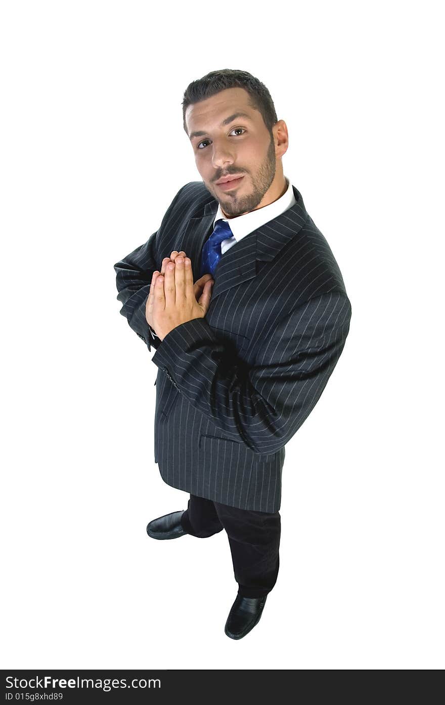 Praying young man with white background