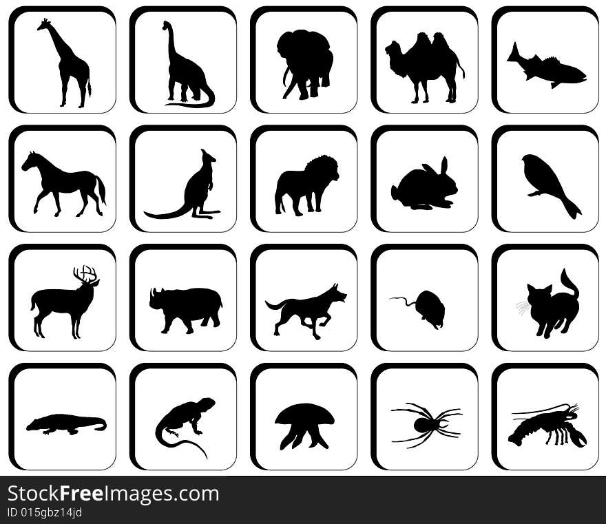 Illustration of animals buttons, black