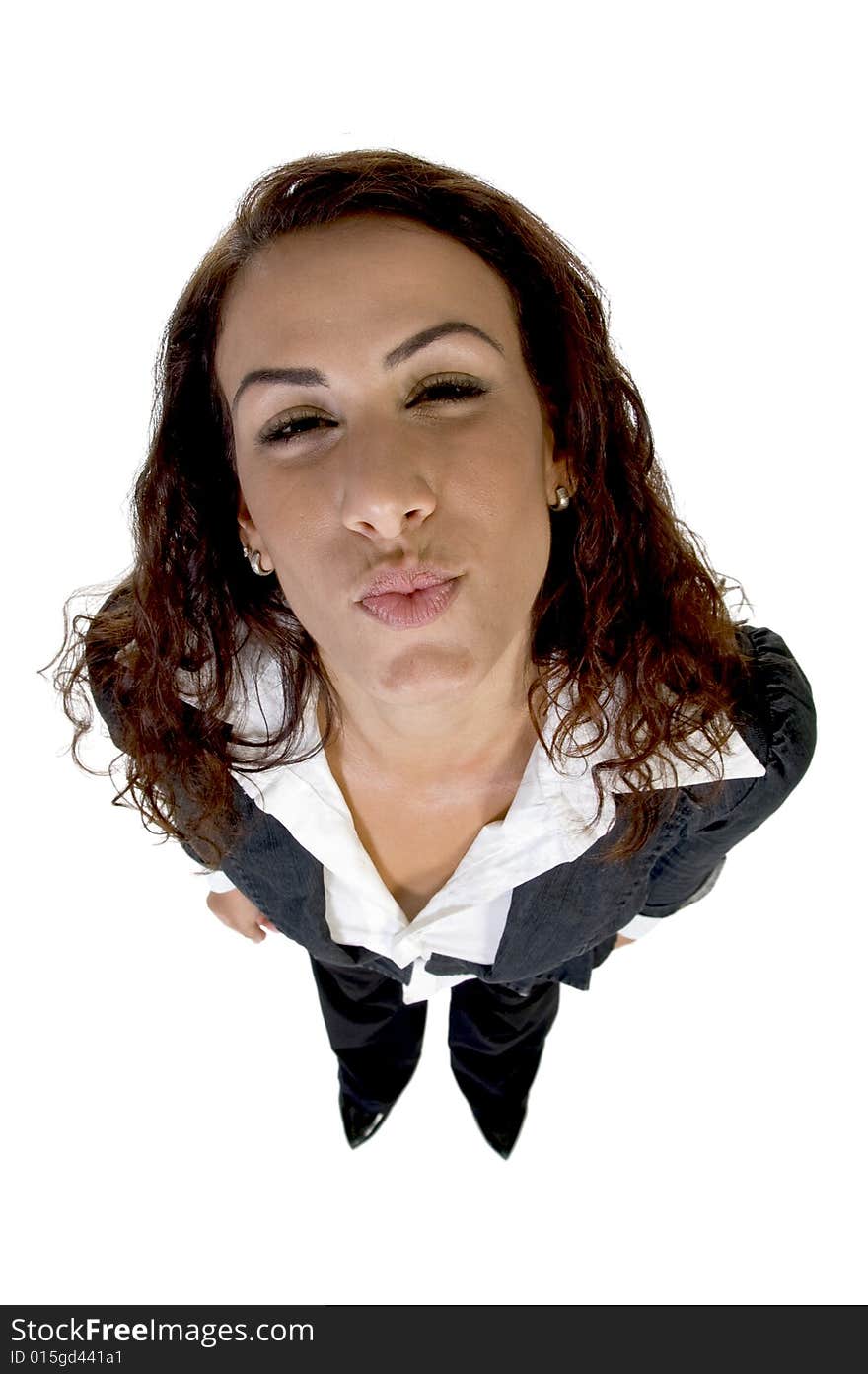 Lady offering kiss on an isolated white background