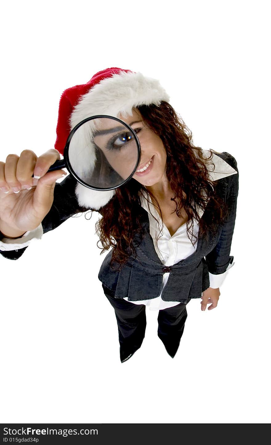 Female holding magnifier