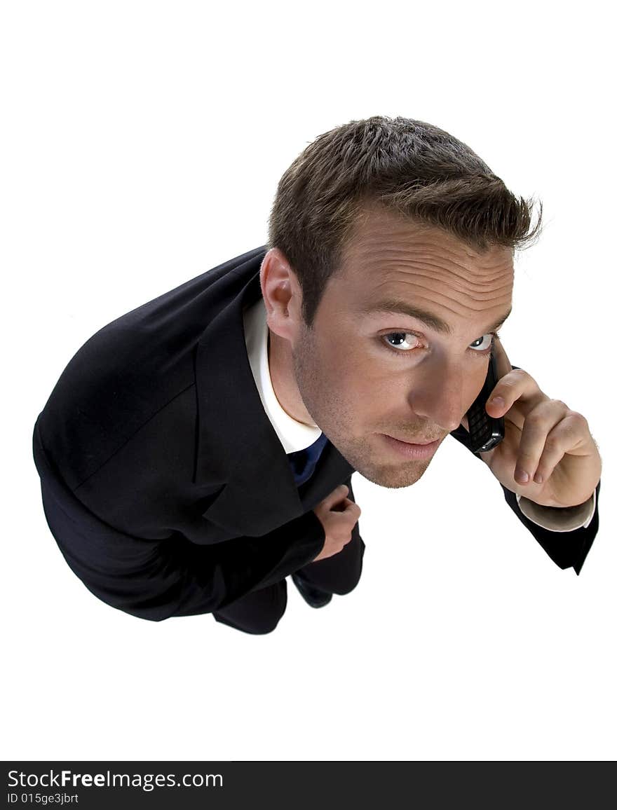 Businessman Busy On Phone Call And Looking Upwards