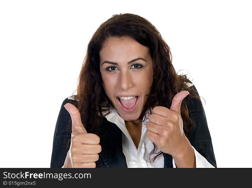 Lady teasing on an isolated white background