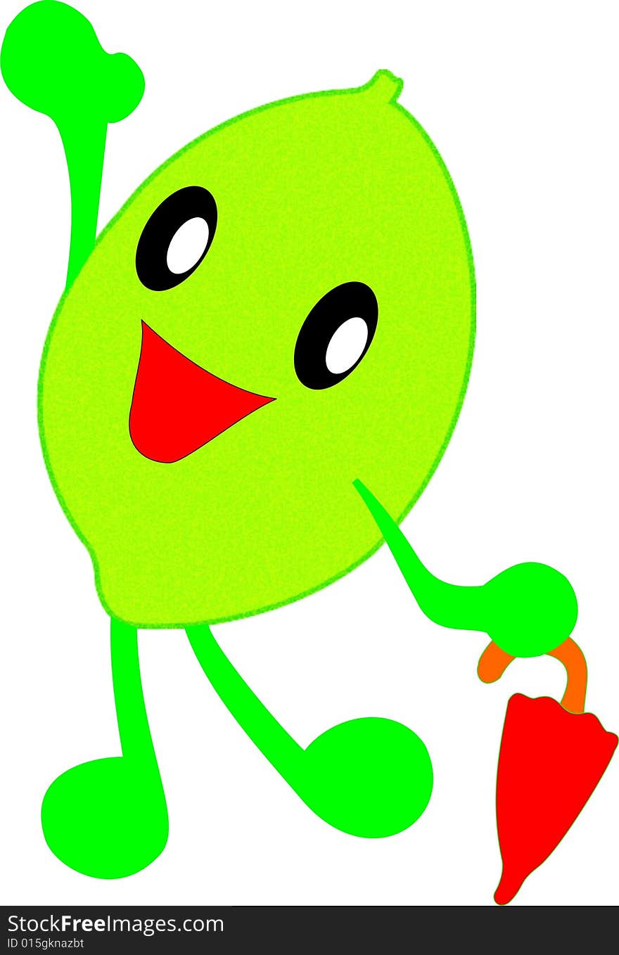 A juicy green cartoon lemon. A juicy green cartoon lemon