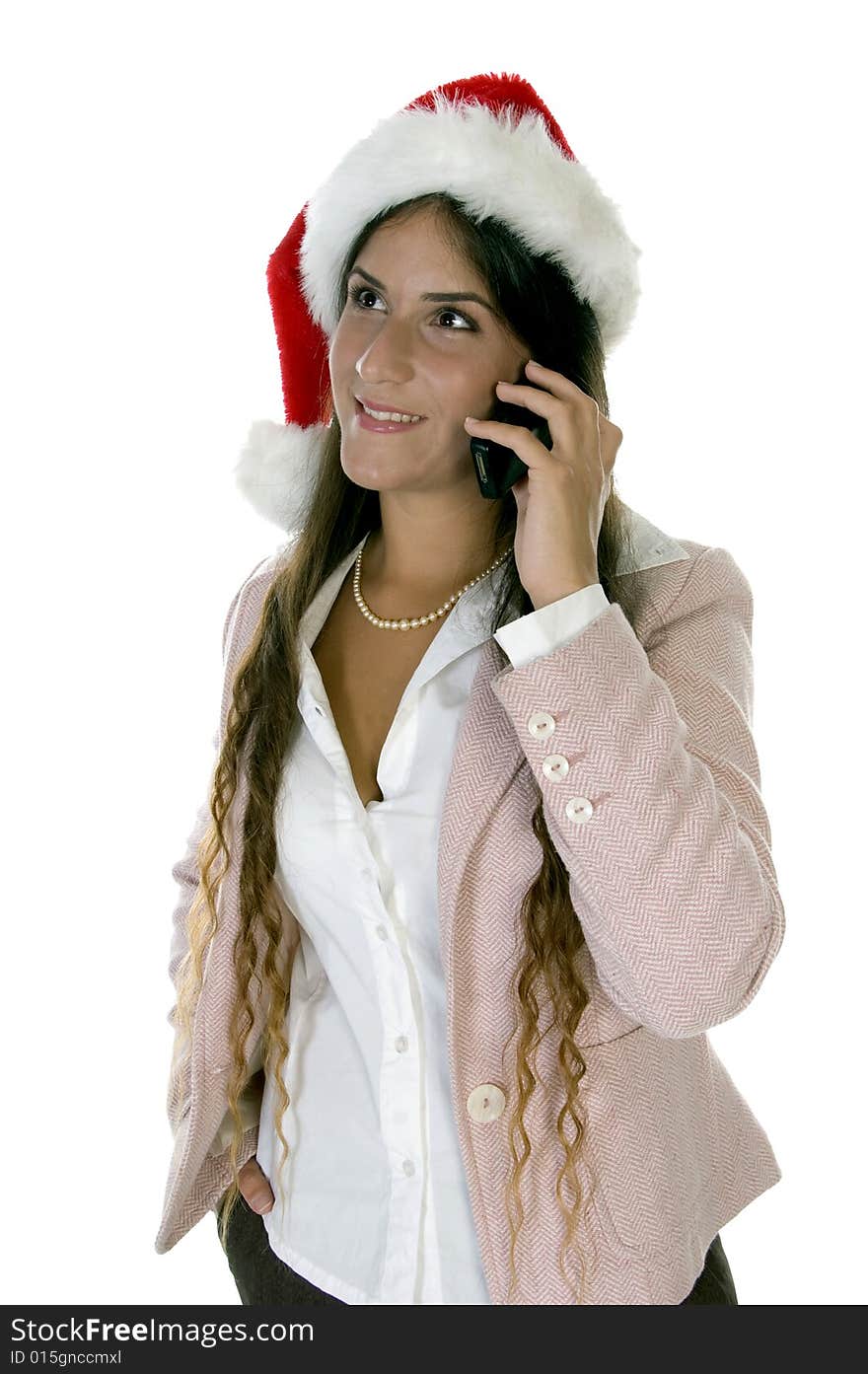 Female talking on cellphone on an isolated  background