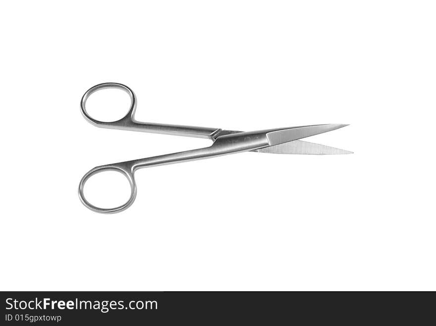 Medical scissors on white background