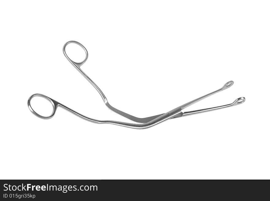 Medical scissors on white background