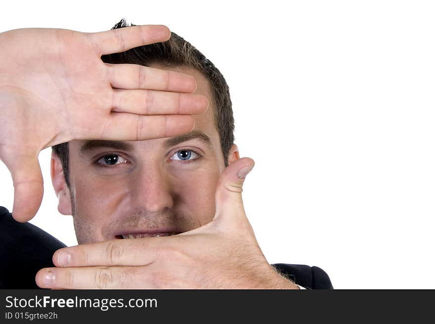 Businessman gesturing with fingers