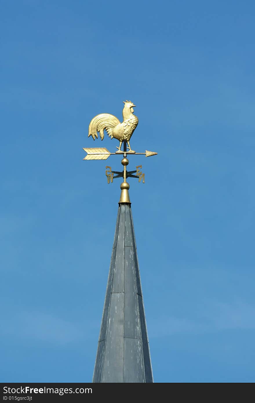 A Gold chicken weather vane