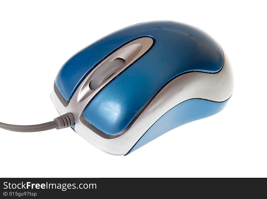 Blue usb mini mouse on a white background. Blue usb mini mouse on a white background