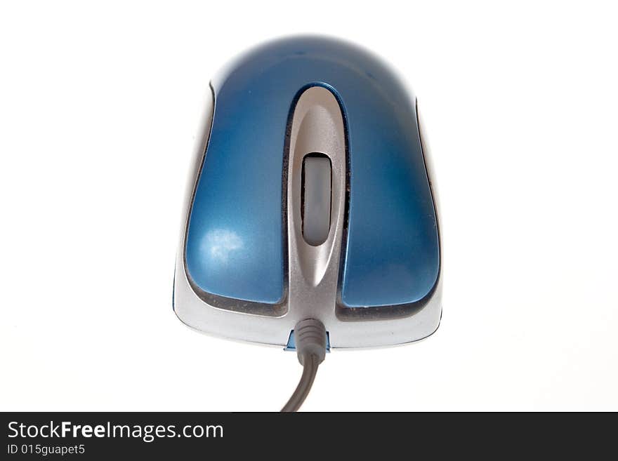 Blue usb mini mouse on a white background. Blue usb mini mouse on a white background