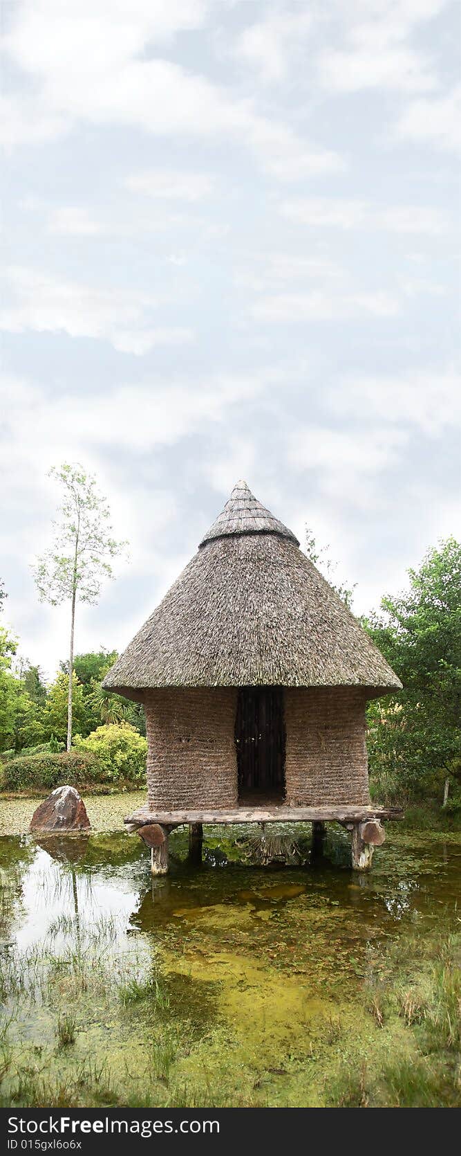 Aincent hut in a marsh in the midlands of ireland with copy space. Aincent hut in a marsh in the midlands of ireland with copy space