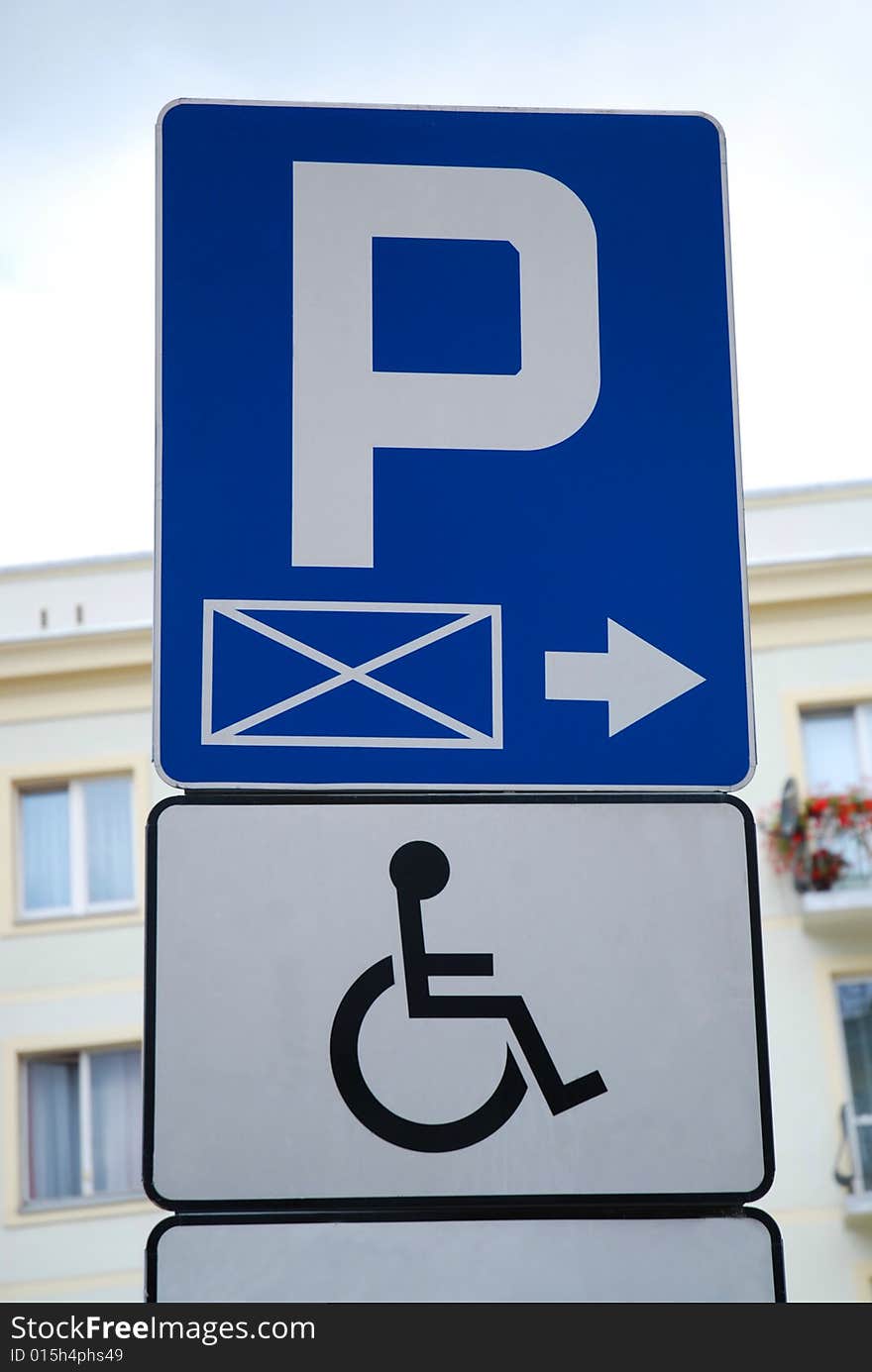 Parking disabled sign lit up. Parking disabled sign lit up