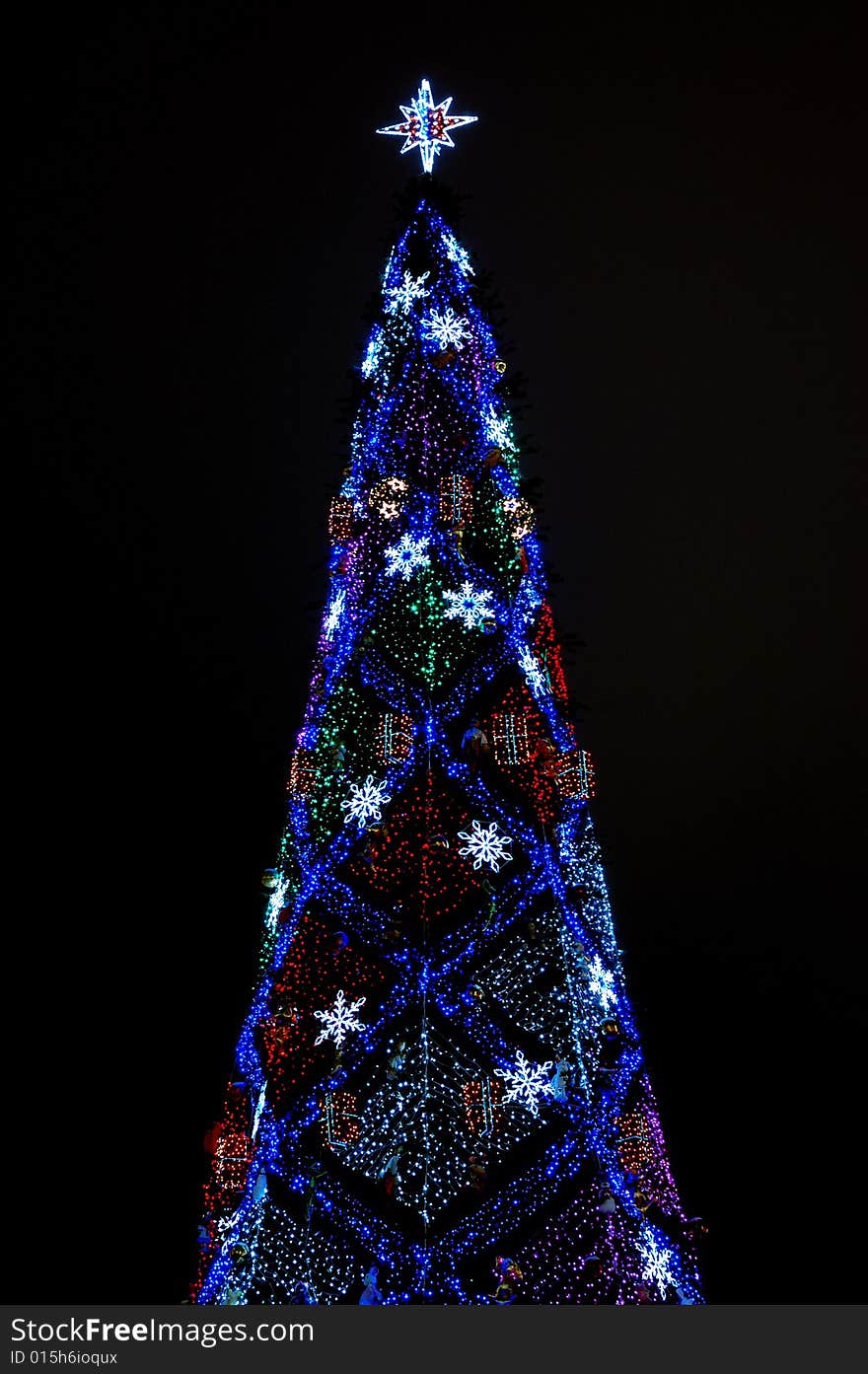 New year tree at night, Kiev, Ukraine