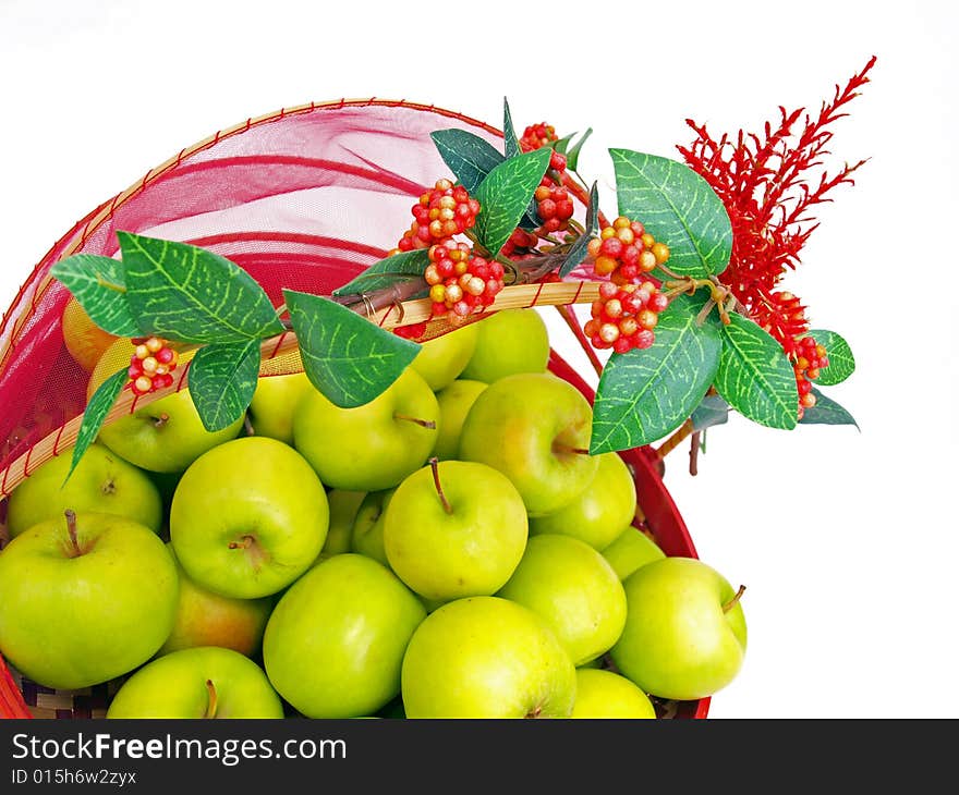 Decorative element on Basket full of fresh Green Apples. Decorative element on Basket full of fresh Green Apples