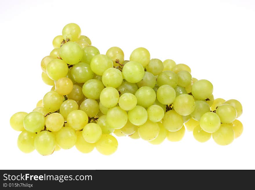 Green grapes on white.