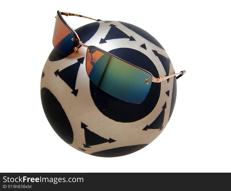 Mysterious rubber Ball wearing a pair of bronze sunglasses picture three. Mysterious rubber Ball wearing a pair of bronze sunglasses picture three