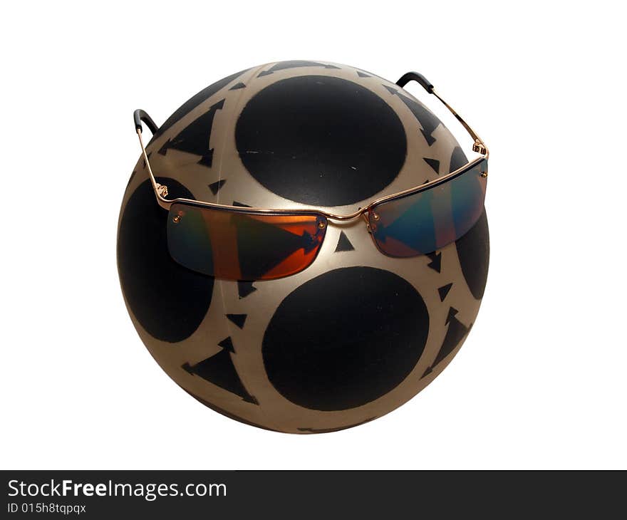 Mysterious rubber Ball wearing a pair of bronze sunglasses picture two. Mysterious rubber Ball wearing a pair of bronze sunglasses picture two