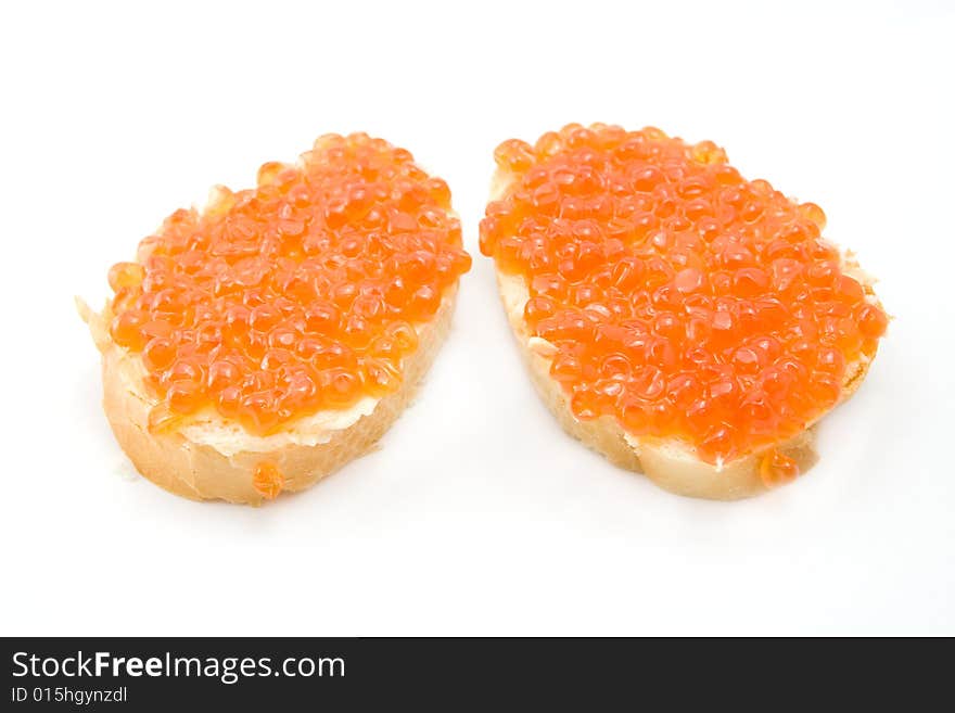 Two sandwiches with caviar isolated