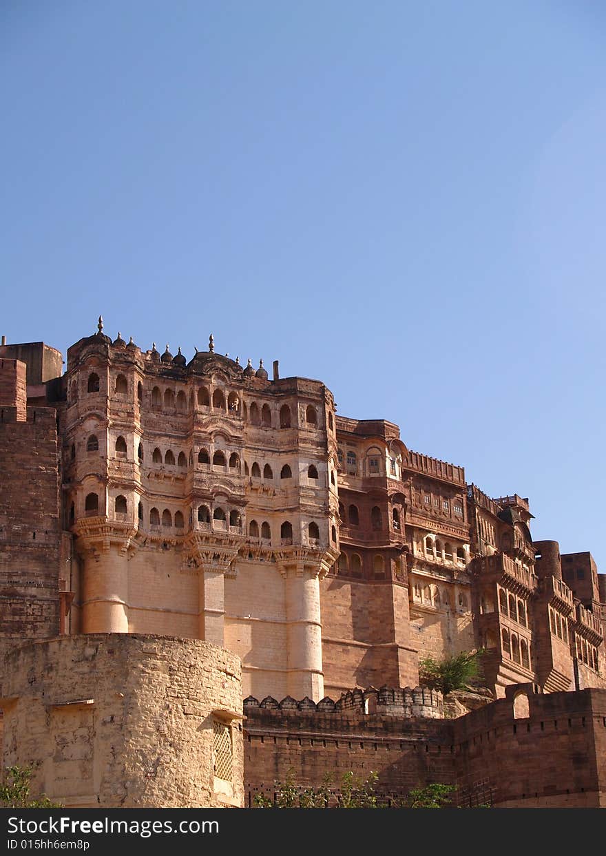 Mehrangarh Fort, located in Jodhpur city in Rajasthan state is one of the largest forts in India. Mehrangarh Fort, located in Jodhpur city in Rajasthan state is one of the largest forts in India