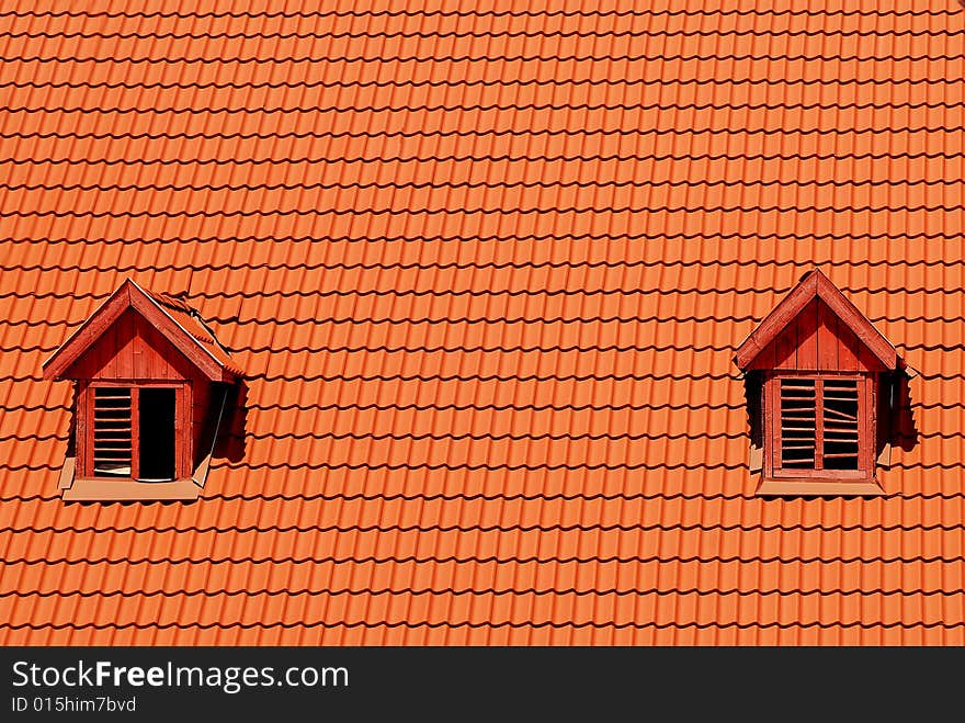 Orange roof tile in carpathians castle