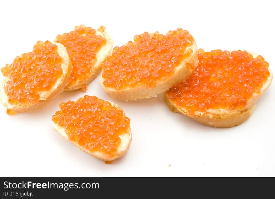 Sandwiches with caviar isolated on white