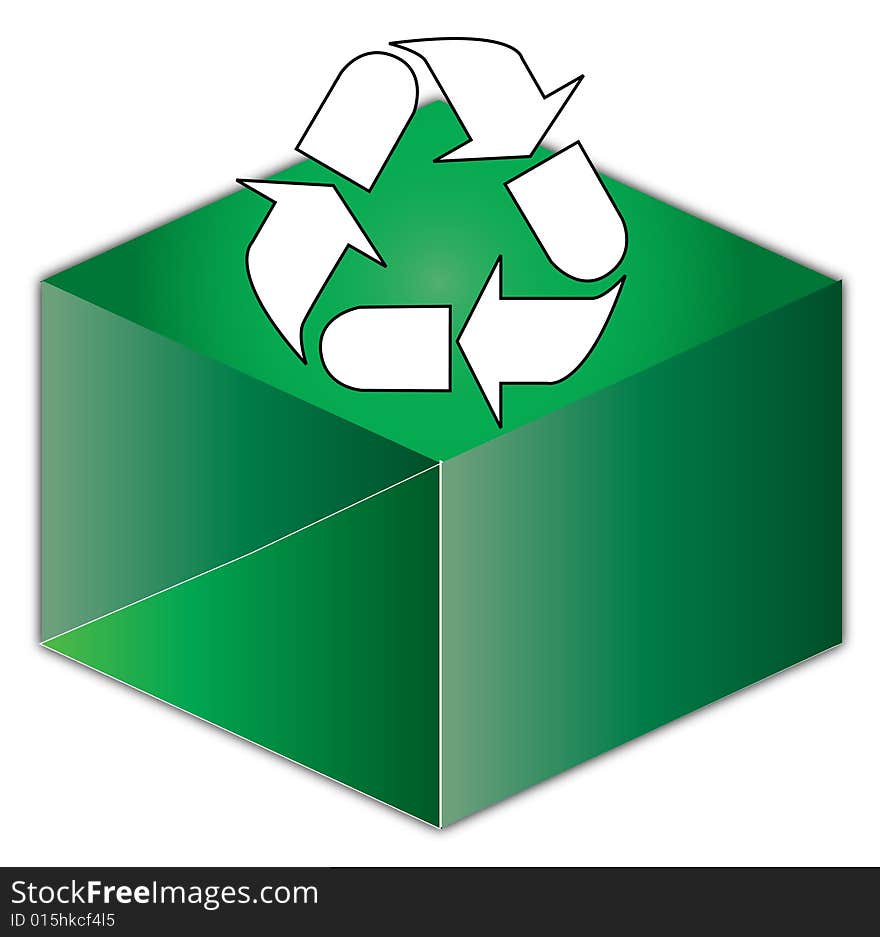 A symbol of recycling in a light background above a square. A symbol of recycling in a light background above a square