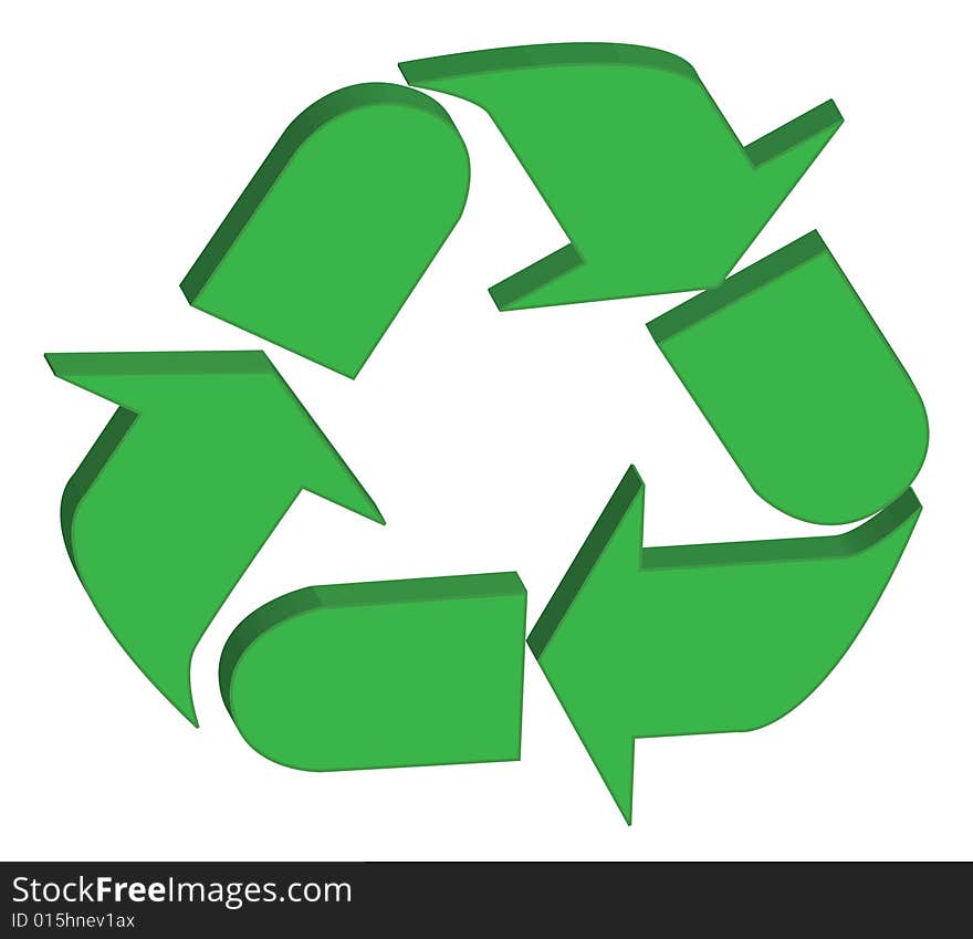 A symbol of recycling in a green background. A symbol of recycling in a green background.