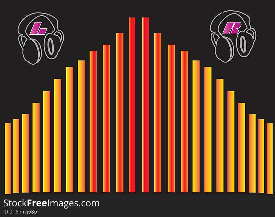 A headphone in left and right a black background with raise in the waves of sound