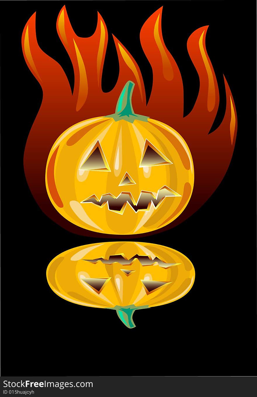 Vector graphic objects to celebrate helloween. pumpkin and fire