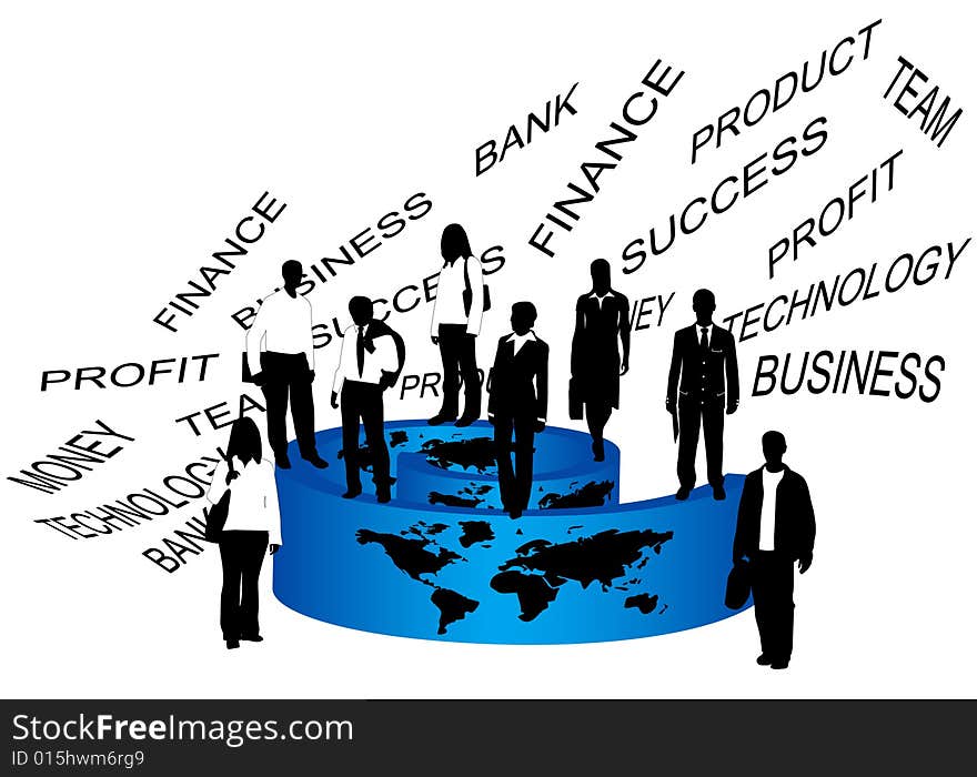 Illustration of business people and map