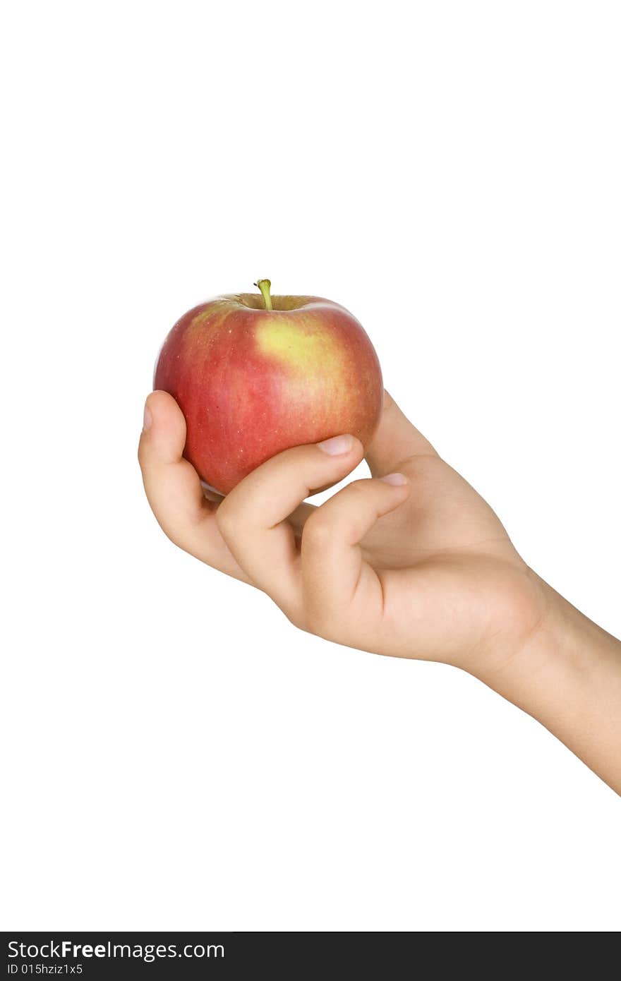 Tasty apple in a hand isolated on white