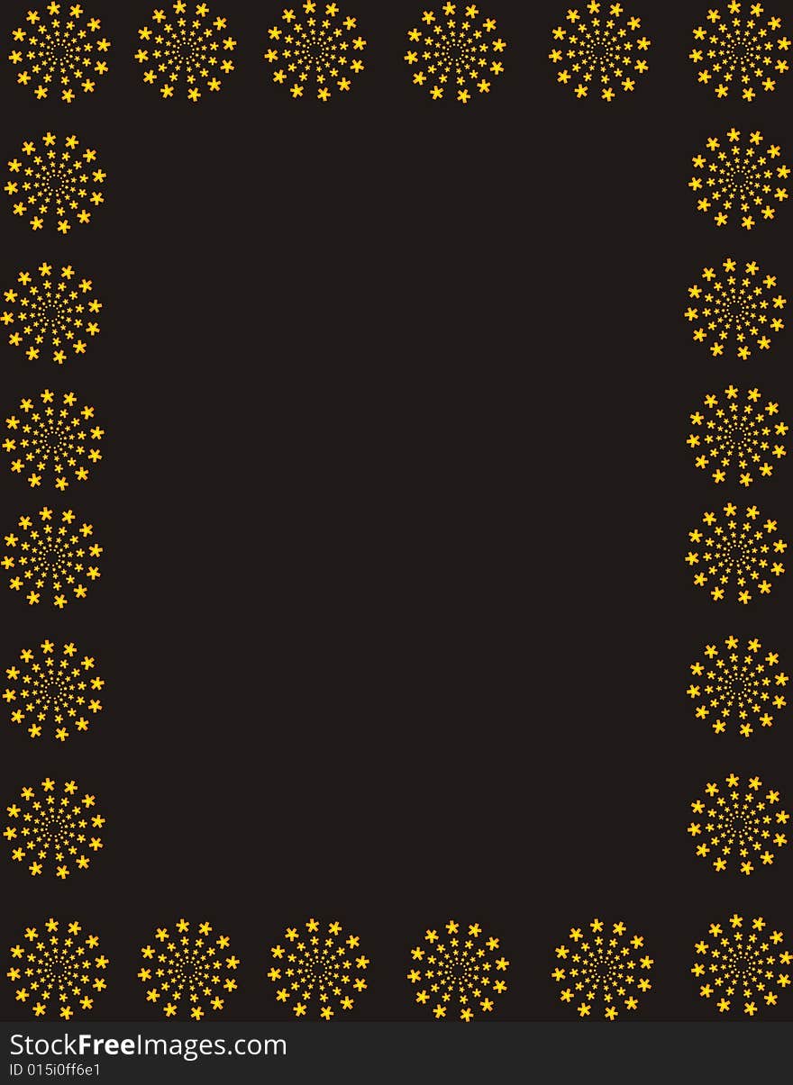 Golden floral frame on black background