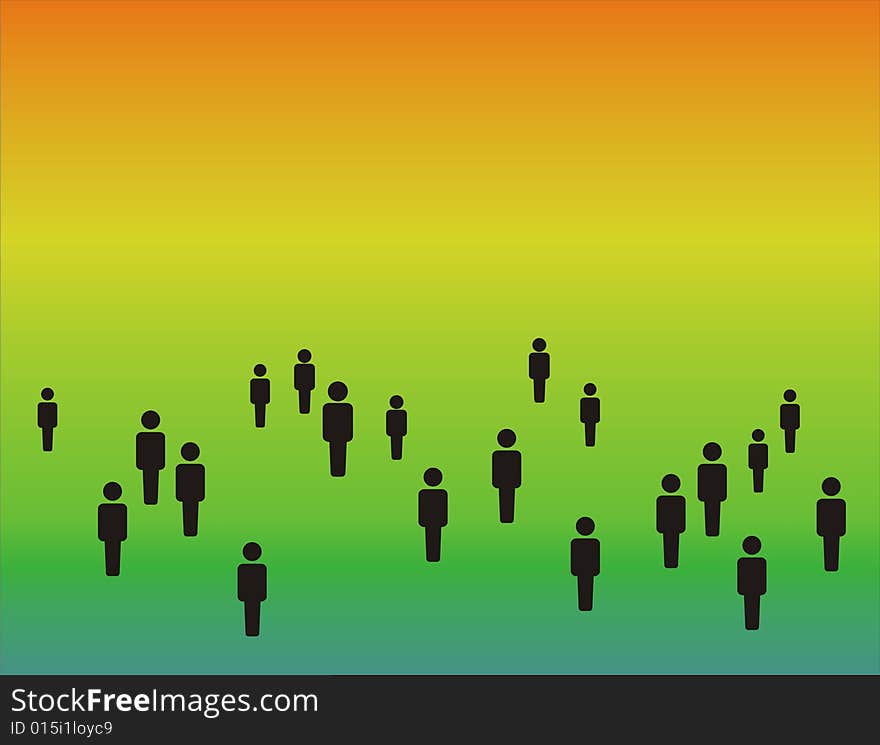 People illustration - green yellow orange red background