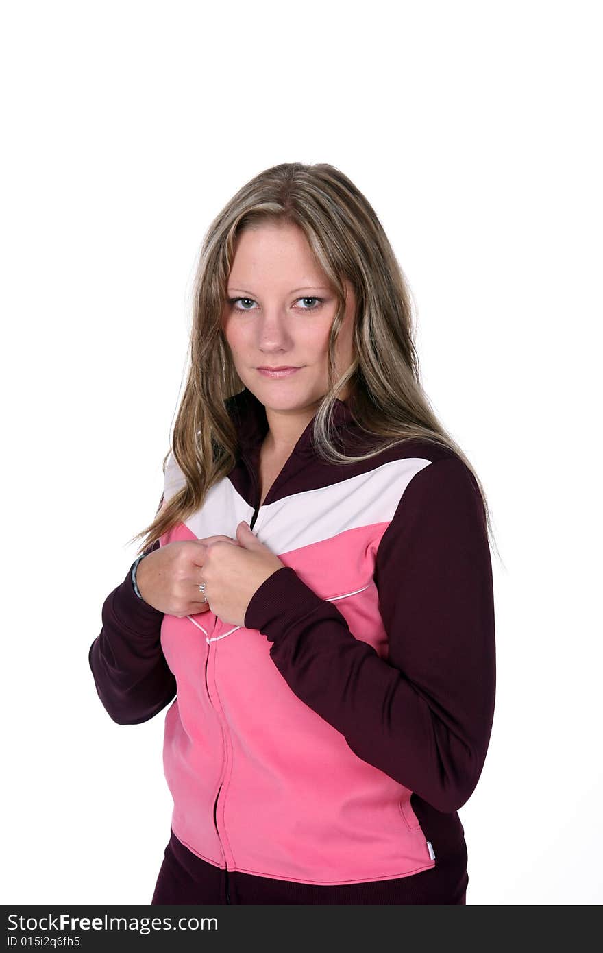 Pretty woman in pink and black workout jacket