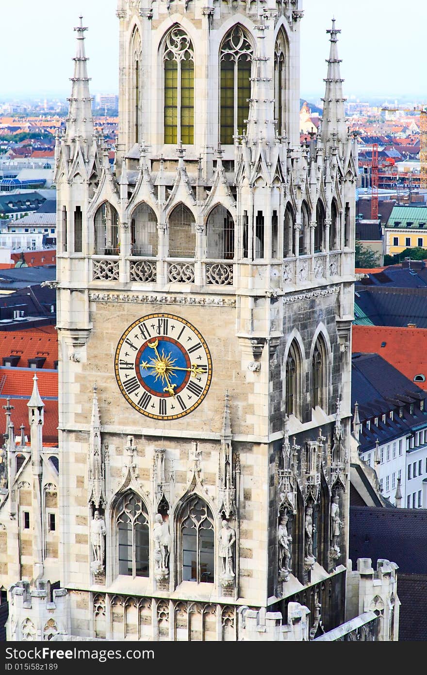 The aerial view of Munich city center from the tower of the Peterskirche