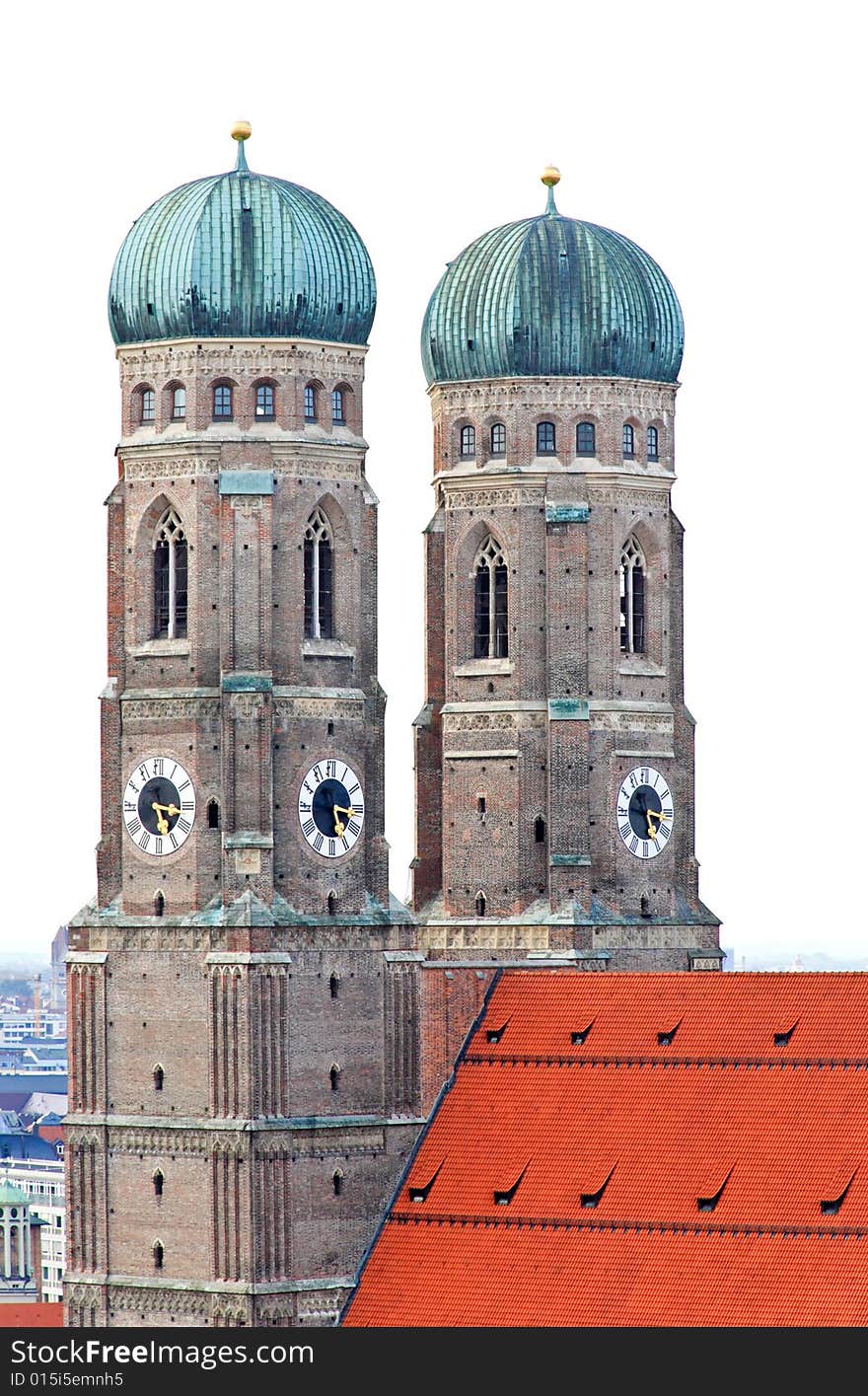 The aerial view of Munich city center from the tower of the Peterskirche