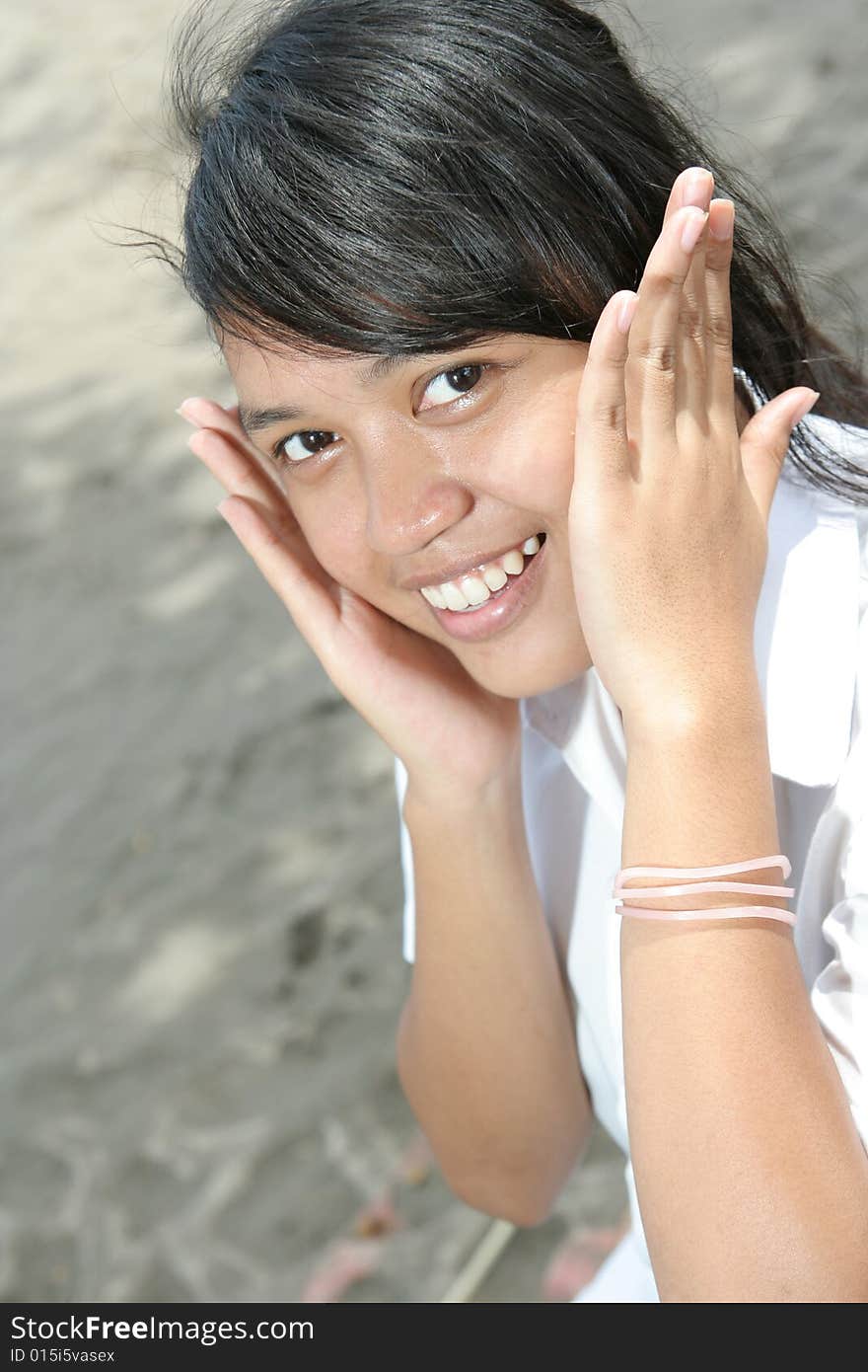 Sweet asian girl smiling and happy