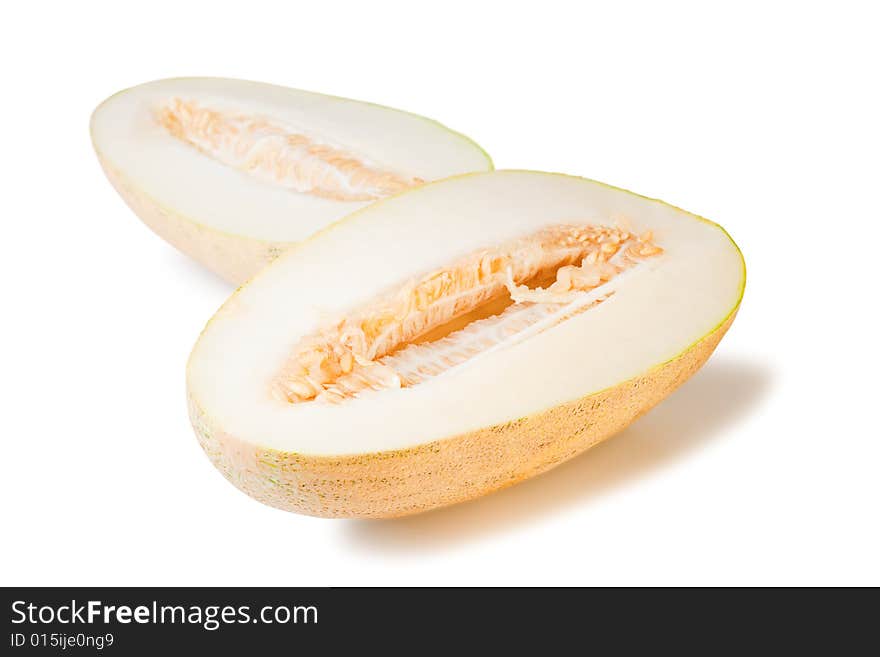 Isolated slit yellow watermelon, white background. Isolated slit yellow watermelon, white background